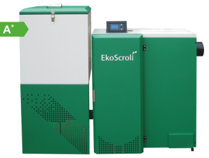 EkoScroll Alfa 25kW + EcoMAX 800R uhlí a pelety - PŘEDNÍ ZÁSOBNÍK EA2027125 (Kotel na uhlí a pelety s řídící automatikou  Ecomax 800R ,  5 emisní třída.Provedení  s předním umístěním zásobníku )