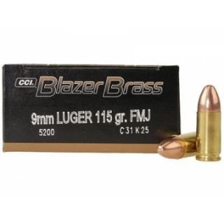 náboj pistolový CCI Blazer Brass, 9mm Luger, 115gr/7.5g, FMJ