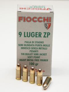 náboj pistolový Fiocchi 9mm Luger, 100gr/6,5g SN-SJSP-N (poloplášť,nontox,cínové jádro)