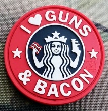 nášivka 3D JTG  I love guns and bacon , červená