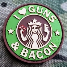nášivka 3D JTG  I love guns and bacon , hnědá/zelená