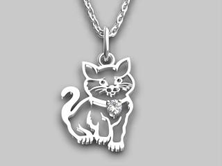 Dětský přívěsek kočka – stříbrný - kubický zirkon 1,1 g, Ag 925/1000+Rh