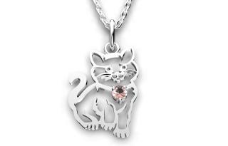 Dětský přívěsek kočka – stříbrný - růžový kubický zirkon 1,1 g, Ag 925/1000+Rh