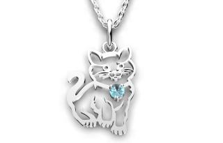 Dětský stříbrný přívěsek kočka – modrý kubický zirkon 1,1 g, Ag 925/1000+Rh