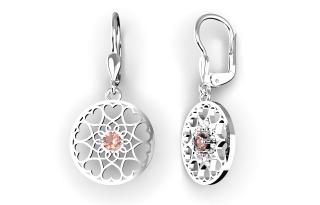 Stříbrné mystické náušnice Mandala – Květ života – růžový kubický zirkon 2,8 g, Ag 925/1000+Rh