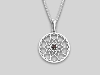 Stříbrný přívěsek Mandala - Květ života - granát 2,9 g, Ag 925/1000+Rh