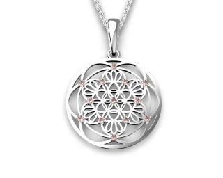 Stříbrný přívěsek Mandala – květ života - růžový kubický zirkon 2,9 g, Ag 925/1000+h
