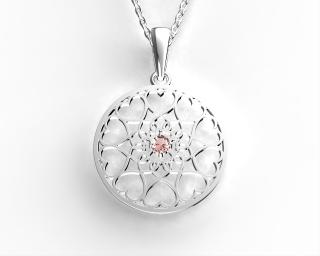 Stříbrný přívěsek mystická Mandala – Květ života - růžový kubický zirkon 2,9 g, Ag 925/1000+Rh