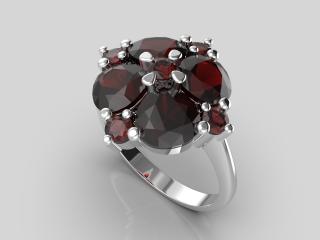 Stříbrný prsten - almandin, granát 4,4 g, Ag 925/1000+Rh velikost prstenu: 57