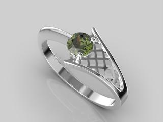 Stříbrný prsten - vltavín 1,9 g, Ag 925/1000+Rh velikost prstenu: 54