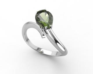 Stříbrný prsten - vltavín 2,7 g, Ag 925/1000+Rh hmotnost: 2,6 g, velikost prstenu: 52