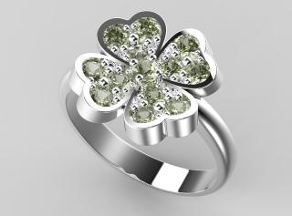 Stříbrný prsten - vltavín 2,7 g, Ag 925/1000+Rh velikost prstenu: 51