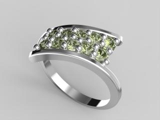 Stříbrný prsten - vltavín 3,1 g, Ag 925/1000+Rh velikost prstenu: 52
