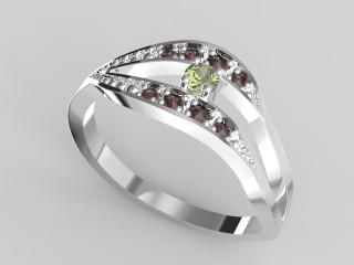 Stříbrný prsten - vltavín, granát 2,2 g, Ag 925/1000+Rh velikost prstenu: 52