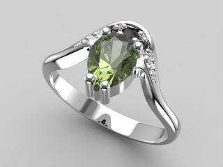 Stříbrný prsten - vltavín, granát, Ag 925/1000+Rh hmotnost: 2,3 g, velikost prstenu: 51