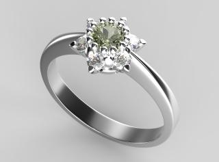 Stříbrný prsten - vltavín, kubický zirkon 2,5 g, Ag 925/1000+Rh velikost prstenu: 56