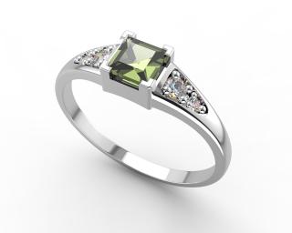 Zlatý prsten s bílého zlata - vltavín, diamanty SI1-G 0,0184 , Au 585/1000+Rh hmotnost: 2,11 g, velikost prstenu: 50