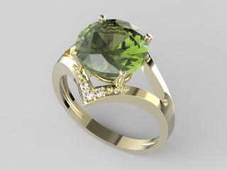 Zlatý prsten - vltavín a diamanty hmotnost: 3,89 g, velikost prstenu: 53