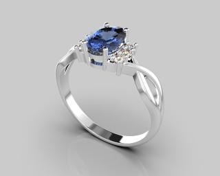 Zlatý prsten z bílého zlata - tanzanit, diamanty SI1-G - 0,0978 ct, Au 585/1000+Rh hmotnost: 2,55 g, velikost prstenu: 48