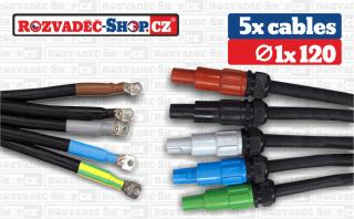 SADA 5 x cable 1 x 120 , 488A ,powerlock drain / kabelova vidlice /,  průměr oka 12 mm Delka 10 m
