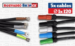 SADA 5 x cable 1 x 120 , 488A ,powerlock source / kabelova spojka /,  průměr oka 12 mm Delka 25 m