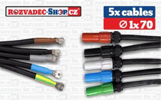 SADA 5 x cable 1 x 70 , 347A ,powerlock drain / kabelova vidlice /,  průměr oka 10 mm Delka 25 m