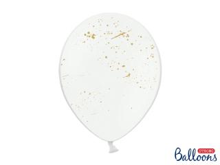 Balónek bílý se zlatými  cákanci  - 30cm