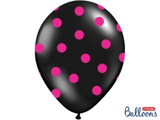 Balónek černý s růžovými puntíky - 30cm