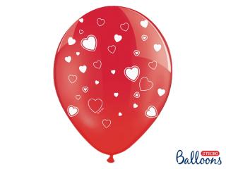 Balónek červený s bílými srdíčky - 30cm