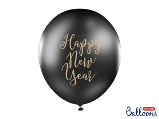 Balónek  Happy new year  černý s elegantním zlatým nápisem - 30cm