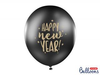 Balónek  Happy new year  černý se zlatým nápisem - 30cm