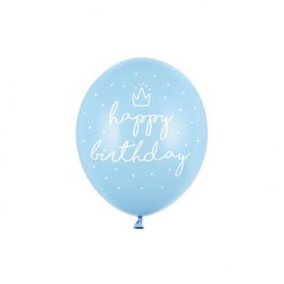 Balónek modrý  Happy birthday  s korunkou, pastelový - 30cm