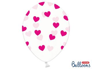 Balónek průhledný s růžovými srdíčky - 30cm
