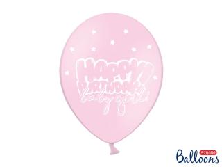 Balónek růžový  Happy birthday baby girl , pastelový - 30cm