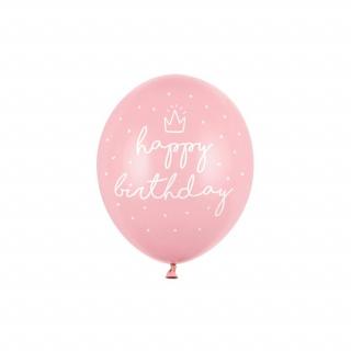 Balónek růžový  Happy birthday  s korunkou, pastelový - 30cm