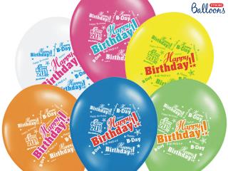 Balónky  Happy birthday  - barevný mix, 5ks (30cm)