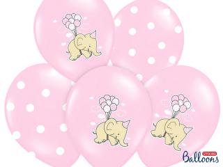 Balónky růžové se slůnětem, pastelové - 30cm (6ks)