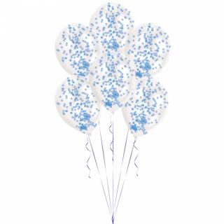 Balónky s modrými konfetami, 28cm (6ks)