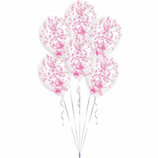 Balónky s růžovými konfetami, 28cm (6ks)