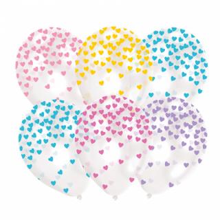 Balónky se srdíčkovými  konfetami  - barevný mix, 28cm (6ks)