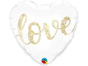 Bílý fóliový balónek srdce- nápis LOVE (45cm)
