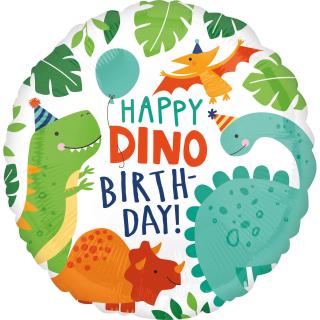 Fóliový balónek kulatý - Dino Happy Birthday (43cm)