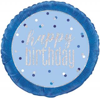 Fóliový balónek - Modrostříbrný Happy birthday (46cm)