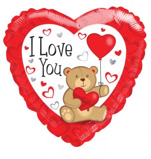 Fóliový balónek srdce - Medvídek I love you (46cm)