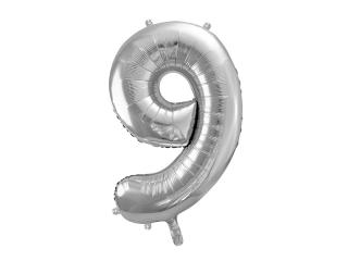 Fóliový balónek - stříbrné číslo 9 (86cm)