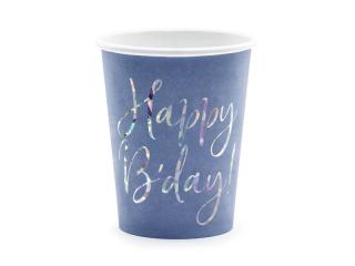 Kelímky papírové - modré, holografický nápis Happy B'day (6ks)