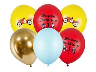 Mix balónků-   Happy birthday  autíčko kluk - 6ks (30cm)