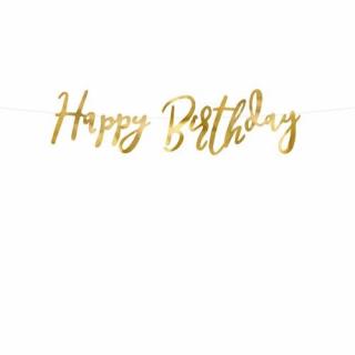 Narozeninový banner  Happy birthday  - zlatý - gold  (16,5x62cm)