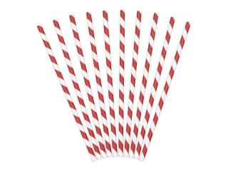 Papírová brčka - pruhy, červená (10ks)
