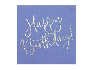 Papírové ubrousky - modré, holografický nápis HAPPY BIRTHDAY (20ks)